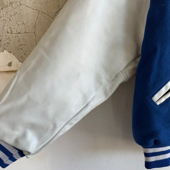 Vintage Varsity Jacket Mens XL Wool Leather Letterman Blue White USA Made GAME - Picture 2 of 8
